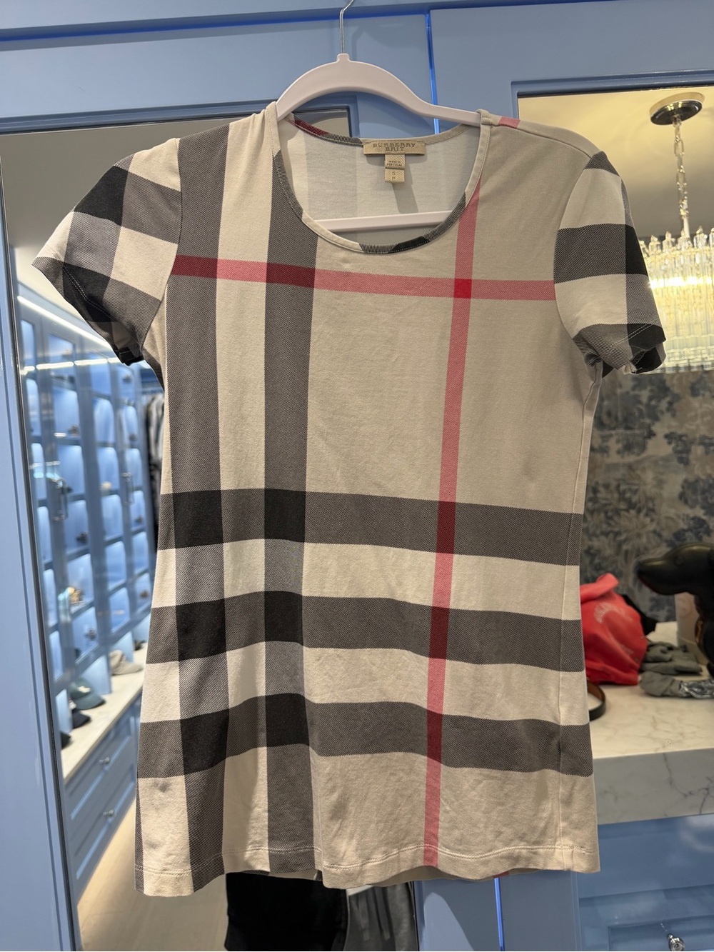 Burberry Brit Nova Check Plaid Scoop Neck T-Shirt Size S